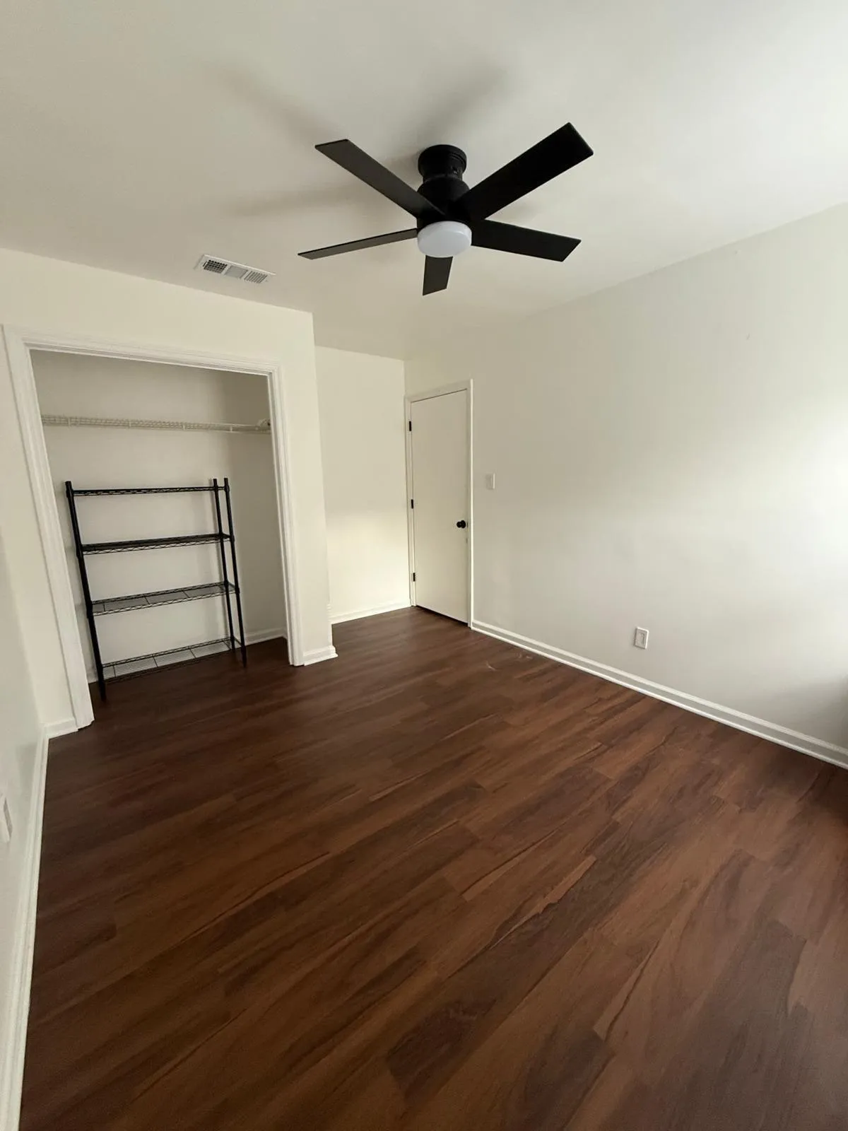 A reach-in closet and the new trim detail around it.